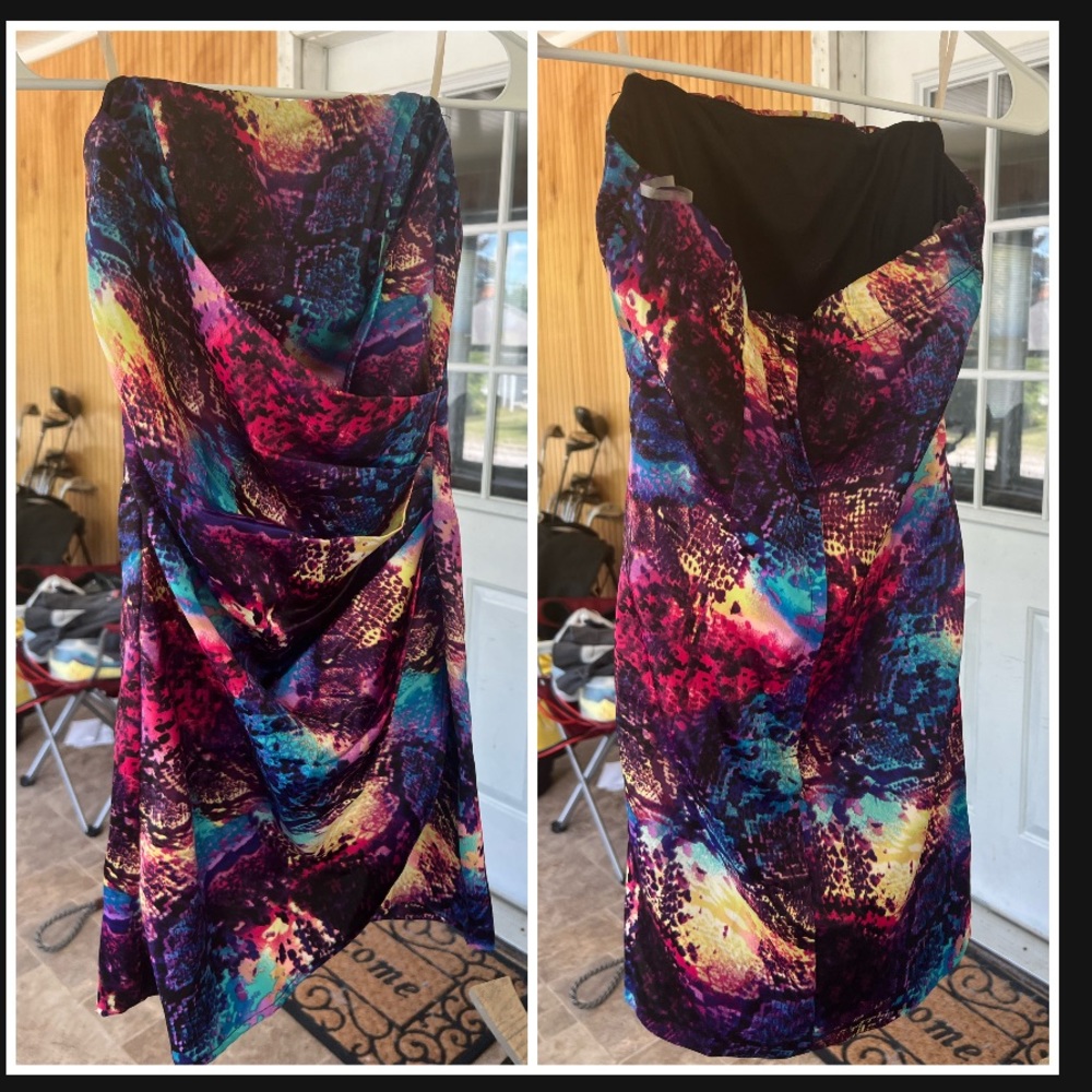 Multi color strapless formal dress